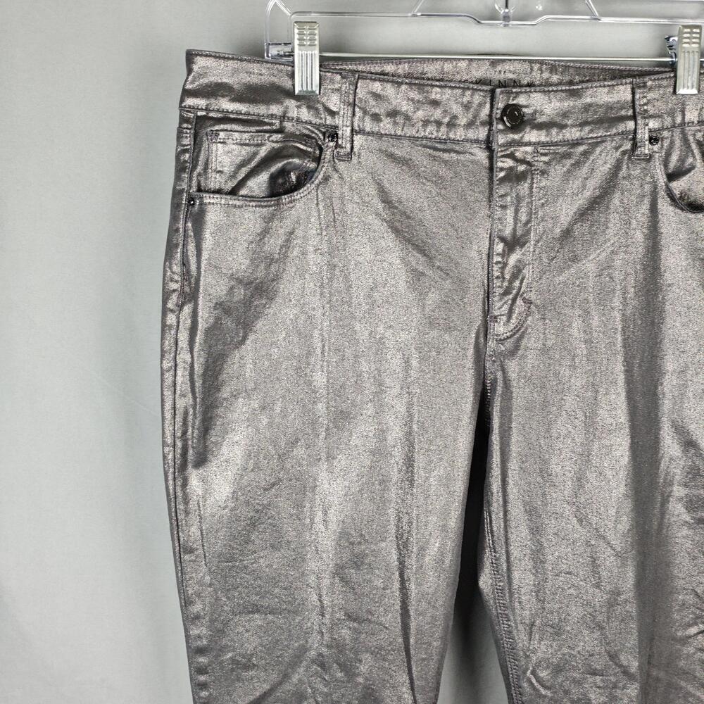 White House Black Market Pants Womens 14 Silver The Skinny Ankle Metallic Coated - Picture 3 of 16